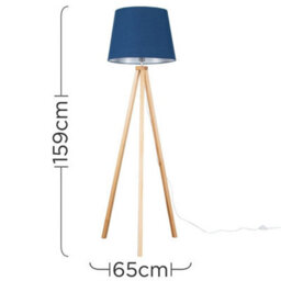Valuelights Barbro Natural Tripod Floor Lamp With Navy Tapered Shade And Bulb - thumbnail 3
