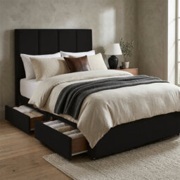 "Adore Designs Stafford Plush Velvet Divan Bed, 50"" Headboard - 5Ft Kingsize - Black - 2 Drawers Same Side" - thumbnail 1