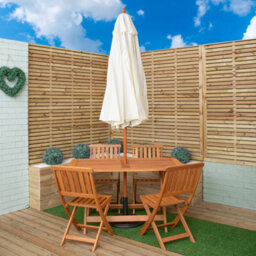 Samuel Alexander Outdoor 4 Person Folding Rectangular Wooden Garden Dining Table Chairs Cream Parasol And Base Set - thumbnail 2