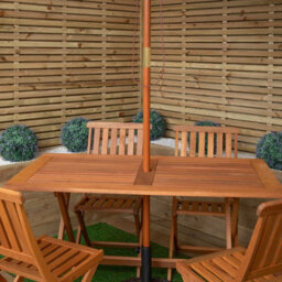 Samuel Alexander Outdoor 4 Person Folding Rectangular Wooden Garden Dining Table Chairs Cream Parasol And Base Set - thumbnail 3