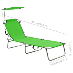 Berkfield Folding Sun Lounger With Canopy Green Aluminium - thumbnail 9