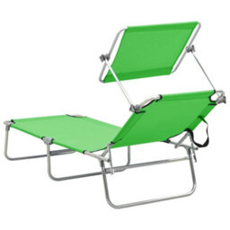 Berkfield Folding Sun Lounger With Canopy Green Aluminium - thumbnail 5