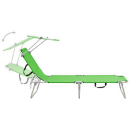 Berkfield Folding Sun Lounger With Canopy Green Aluminium - thumbnail 4