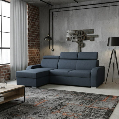 Oslo M 2Rlc Mdf Chipboard Corner Sofa Bed Universal Storage Adjustable Headrests Freestanding Back 235X170X85 Graphite - image 1