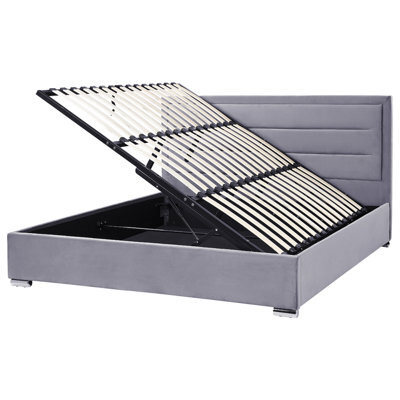 Beliani Ottoman Bed Velvet Rouen 180 X 200 Cm (Eu Super King) Dark Grey - image 1