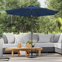 Sundaze 2.7M Blue Round Garden Parasol Umbrella Patio Sun Shade Canopy Crank Tilt With Base - thumbnail 1