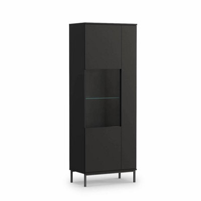 Arte Querty 07 Tall Display Cabinet In Black Matt - Elegantly Showcase Your Treasures - W700mm X H1900mm X D410mm - image 1