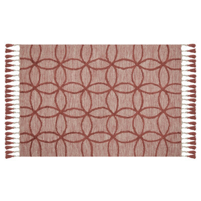 Wyld And Coco Red Cotton Area Rug 140 X 200 Cm - Hand-Tufted Geometric Boho - image 1