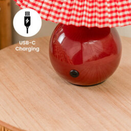 Valuelights Burgundy Gingham Touch Button Rechargeable Table Lamp - thumbnail 4