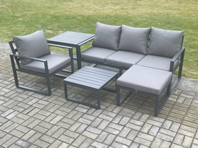 Fimous Aluminium Outdoor Garden Furniture Set Lounge Sofa Chairs Sets With Side Table Big Footstool Conservatory Set - image 1