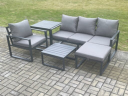 Fimous Aluminium Outdoor Garden Furniture Set Lounge Sofa Chairs Sets With Side Table Big Footstool Conservatory Set - thumbnail 1