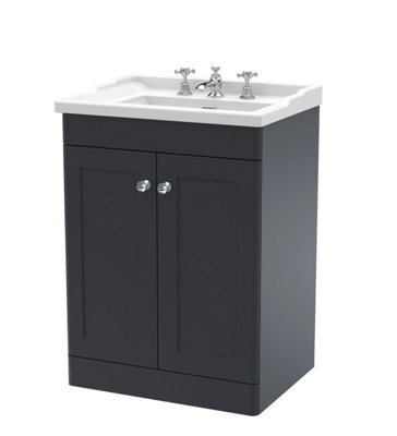 Balterley Swynnerton Traditional 2 Door Floor Standing Vanity Unit With Basin, Dark Grey, 600mm - image 1
