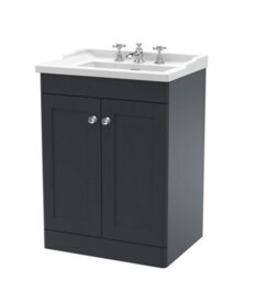 Balterley Swynnerton Traditional 2 Door Floor Standing Vanity Unit With Basin, Dark Grey, 600mm - thumbnail 1