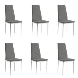 Home Detail Sona Faux Leather Dining Chair Set Of 6, Grey With Silver Legs