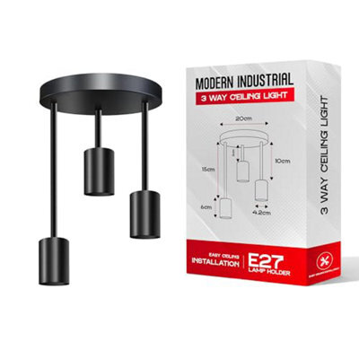 Industrial 3-Way Pendant Ceiling Light Black Hanging Lights With E27 Base For Living Room Bedroom Kitchen Hallway - image 1