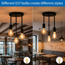 Industrial 3-Way Pendant Ceiling Light Black Hanging Lights With E27 Base For Living Room Bedroom Kitchen Hallway - thumbnail 9