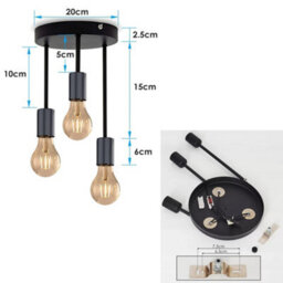Industrial 3-Way Pendant Ceiling Light Black Hanging Lights With E27 Base For Living Room Bedroom Kitchen Hallway - thumbnail 4