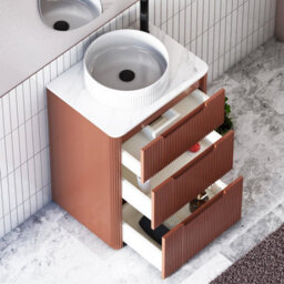 Royal Bathrooms Avenza 600mm Terracotta Clay Floor Standing Countertop Bathroom Vanity Unit 3 Drawer With Round Basin - thumbnail 5