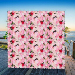 Neel Blue Artificial Flower Wall Backdrop Panel, 60Cm X 40Cm, Hot Rose Pink With Leaves - thumbnail 7
