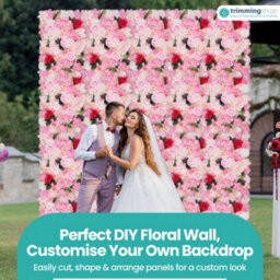 Neel Blue Artificial Flower Wall Backdrop Panel, 60Cm X 40Cm, Hot Rose Pink With Leaves - thumbnail 8