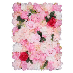 Neel Blue Artificial Flower Wall Backdrop Panel, 60Cm X 40Cm, Hot Rose Pink With Leaves - thumbnail 5