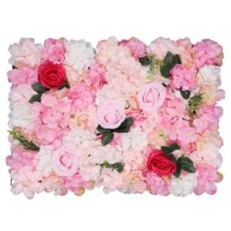 Neel Blue Artificial Flower Wall Backdrop Panel, 60Cm X 40Cm, Hot Rose Pink With Leaves - thumbnail 1