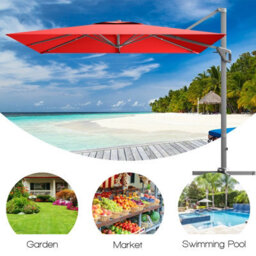Costway 10 Ft Patio Cantilever Umbrella Outdoor Square Parasol Hanging With 360 Rotation - thumbnail 3