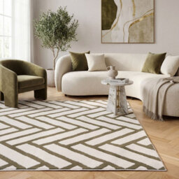 The Rugs Loft Olive And Ivory Herringbone Living Room Area Rug And Runners Soft Pile - thumbnail 4