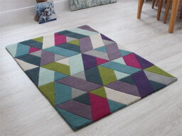 Blue Green Geometric Funky Handmade Luxurious Modern Wool Rug For Living Room And Bedroom-140Cm X 200Cm - thumbnail 2