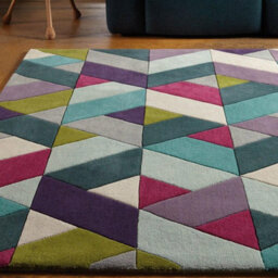 Blue Green Geometric Funky Handmade Luxurious Modern Wool Rug For Living Room And Bedroom-140Cm X 200Cm - thumbnail 1