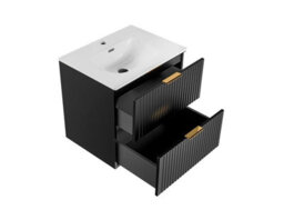 Impact Furniture Vanity Unit With Basin Black 600mm Bathroom Sink Cabinet Ribbed Fluted Wall Hung Adel - thumbnail 3