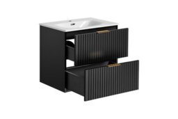 Impact Furniture Vanity Unit With Basin Black 600mm Bathroom Sink Cabinet Ribbed Fluted Wall Hung Adel - thumbnail 4