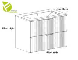 Impact Furniture Vanity Unit With Basin Black 600mm Bathroom Sink Cabinet Ribbed Fluted Wall Hung Adel - thumbnail 7