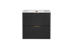 Impact Furniture Vanity Unit With Basin Black 600mm Bathroom Sink Cabinet Ribbed Fluted Wall Hung Adel - thumbnail 6