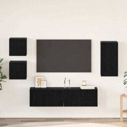 Berkfield Tv Cabinet Set Wall-Mounted 5 Pcs Black Oak Engineered Wood - thumbnail 1