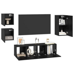 Berkfield Tv Cabinet Set Wall-Mounted 5 Pcs Black Oak Engineered Wood - thumbnail 3