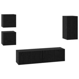 Berkfield Tv Cabinet Set Wall-Mounted 5 Pcs Black Oak Engineered Wood - thumbnail 2