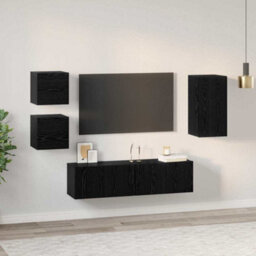 Berkfield Tv Cabinet Set Wall-Mounted 5 Pcs Black Oak Engineered Wood - thumbnail 4