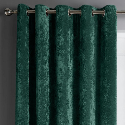 Intimates Crushed Velvet Ready Made Eyelet Curtains - Emerald - image 1