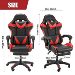 Office Chair Swivel Recliner Computer Desk Gaming Chair Red Black - thumbnail 2