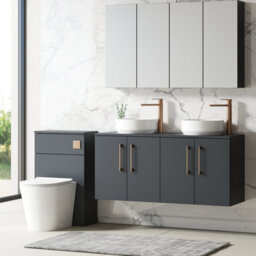 Nuie Arno Wall Hung 4-Door Vanity Unit & Laminate Worktop In Satin Soft Black, Modern Counter Top Vanity Unit In Soft Black - thumbnail 2