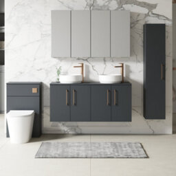 Nuie Arno Wall Hung 4-Door Vanity Unit & Laminate Worktop In Satin Soft Black, Modern Counter Top Vanity Unit In Soft Black - thumbnail 3