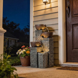 Outsunny 4-Tier Outdoor Fountain With Led Lights, Grey And Rustic Brown - thumbnail 9