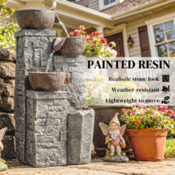 Outsunny 4-Tier Outdoor Fountain With Led Lights, Grey And Rustic Brown - thumbnail 7