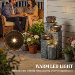 Outsunny 4-Tier Outdoor Fountain With Led Lights, Grey And Rustic Brown - thumbnail 6