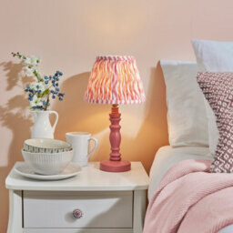 Luminosa Lighting Luminosa Bibury Satin Pink Clay Paint Table Lamp With Coral Pink Fabric Ripple Shade 20Cm B22 - thumbnail 2
