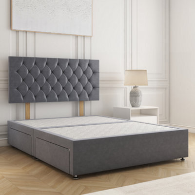 Bsspoke Mia Divan Bed In Steel Plush Velvet 24Inch Headboard & 2 Drawers Same Side & No Mattress In 3Ft 4Ft 4Ft6 5Ft 6Ft - image 1