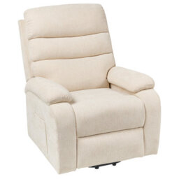 Beliani Electric Recliner Chair Rise With Footrest Fabric Light Beige - thumbnail 1