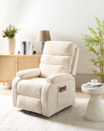 Beliani Electric Recliner Chair Rise With Footrest Fabric Light Beige - thumbnail 2