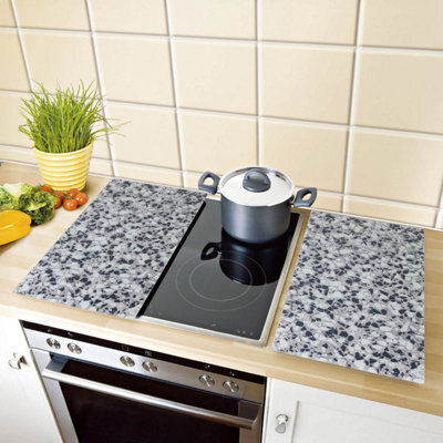 Coopers of Stortford Set Of 2 Granite Effect Glass Hob Covers - Use As A Worktop Protector, Cutting/serving Surface Or Hob Cover, Anti Slip Feet - image 1